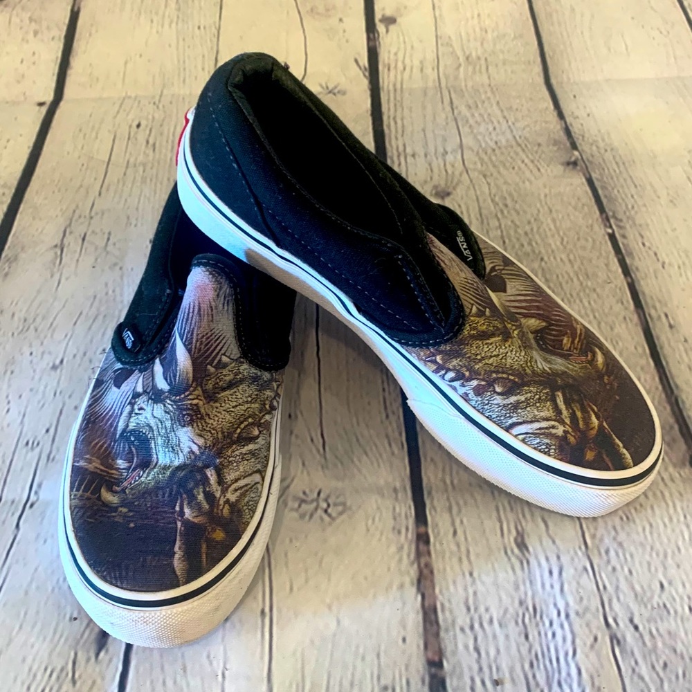 Boys Vans Slip on Black Dinosaur Sz 3